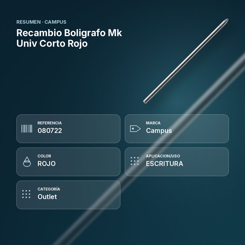 RECAMBIO BOLIGRAFO MK UNIV CORTO ROJO - resumen de atributos