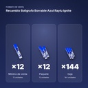 RECAMBIO BOLIGRAFO BORRABLE AZUL RAYLU IGNITE - formato de venta: paquete de 12, caja de 144
