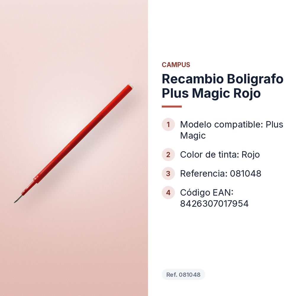 RECAMBIO BOLIGRAFO PLUS MAGIC ROJO - características principales