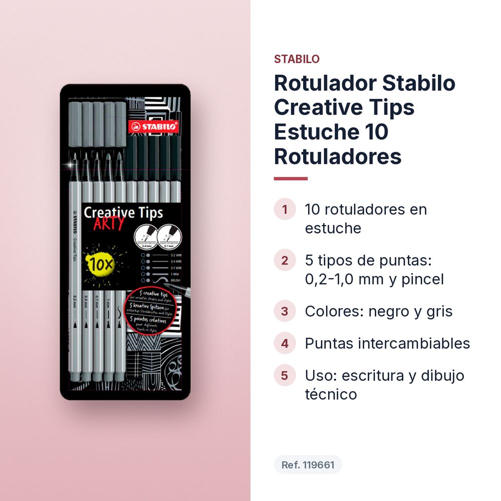 ROTULADOR STABILO CREATIVE TIPS ESTUCHE 10 ROTULADORES  - características principales