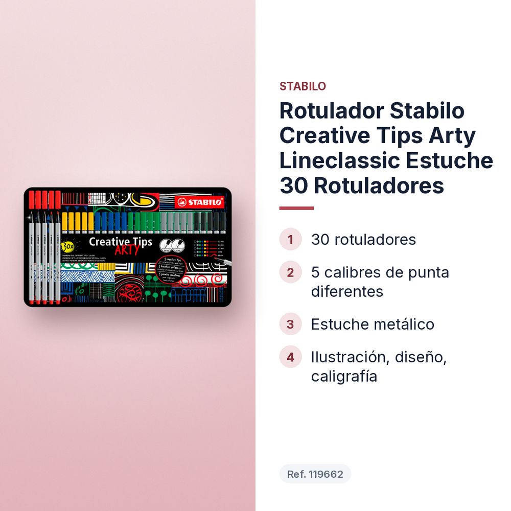 ROTULADOR STABILO CREATIVE TIPS ARTY LINECLASSIC ESTUCHE 30 ROTULADORES - características principales