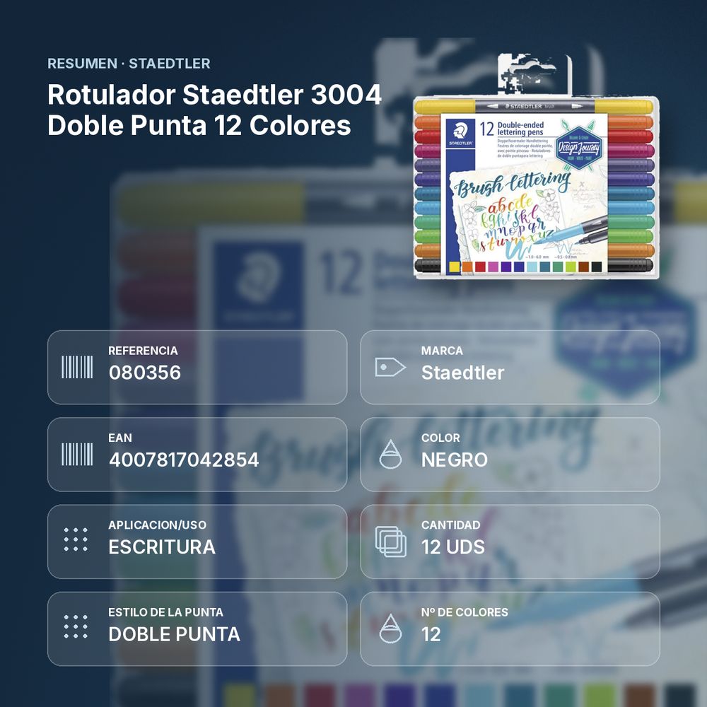 ROTULADOR STAEDTLER 3004 DOBLE PUNTA 12 COLORES - resumen de atributos