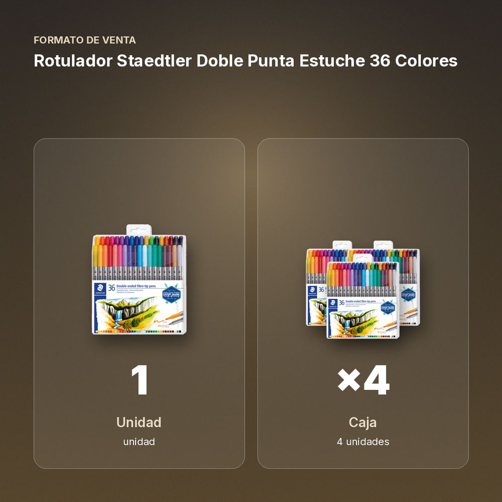 ROTULADOR STAEDTLER DOBLE PUNTA ESTUCHE 36 COLORES - formato de venta: caja de 4