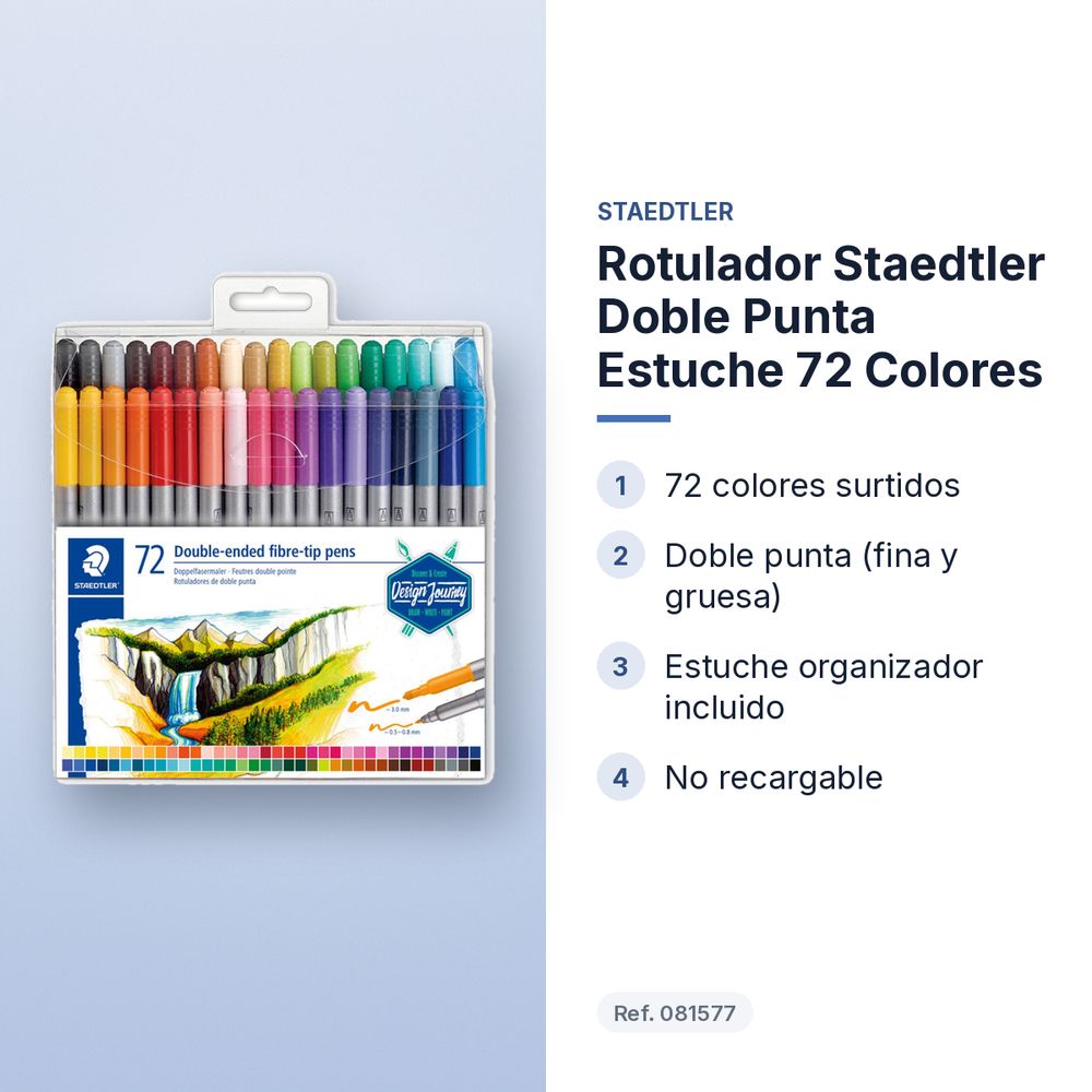 ROTULADOR STAEDTLER DOBLE PUNTA ESTUCHE 72 COLORES - características principales