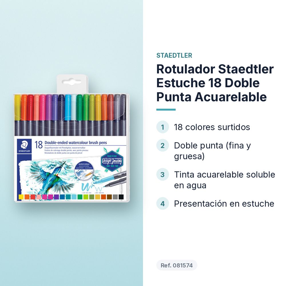 ROTULADOR STAEDTLER ESTUCHE 18  DOBLE PUNTA ACUARELABLE - características principales