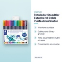 ROTULADOR STAEDTLER ESTUCHE 18  DOBLE PUNTA ACUARELABLE - características principales