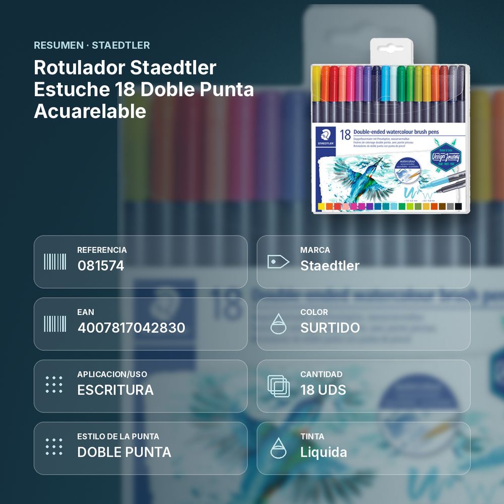 ROTULADOR STAEDTLER ESTUCHE 18  DOBLE PUNTA ACUARELABLE - resumen de atributos