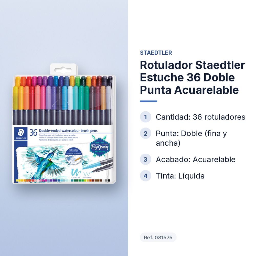 ROTULADOR STAEDTLER ESTUCHE 36  DOBLE PUNTA ACUARELABLE - características principales