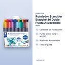 ROTULADOR STAEDTLER ESTUCHE 36  DOBLE PUNTA ACUARELABLE - características principales