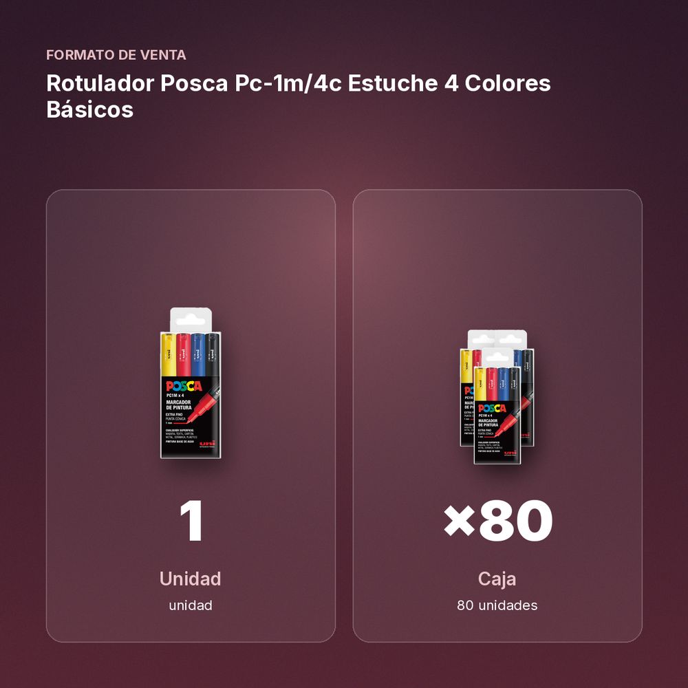 ROTULADOR POSCA PC-1M/4C ESTUCHE 4 COLORES BÁSICOS - formato de venta: caja de 80