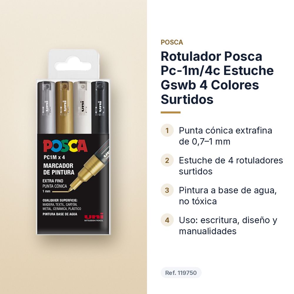 ROTULADOR POSCA PC-1M/4C ESTUCHE GSWB 4 COLORES SURTIDOS - características principales