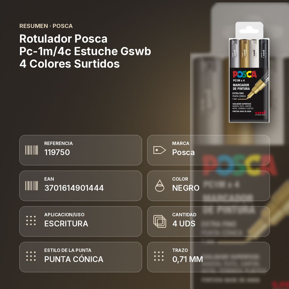 ROTULADOR POSCA PC-1M/4C ESTUCHE GSWB 4 COLORES SURTIDOS - resumen de atributos