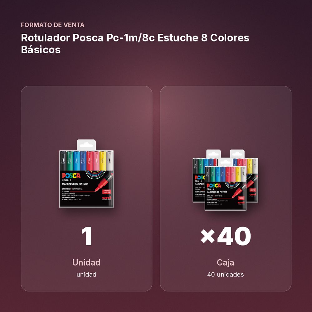 ROTULADOR POSCA PC-1M/8C ESTUCHE 8 COLORES BÁSICOS - formato de venta: caja de 40