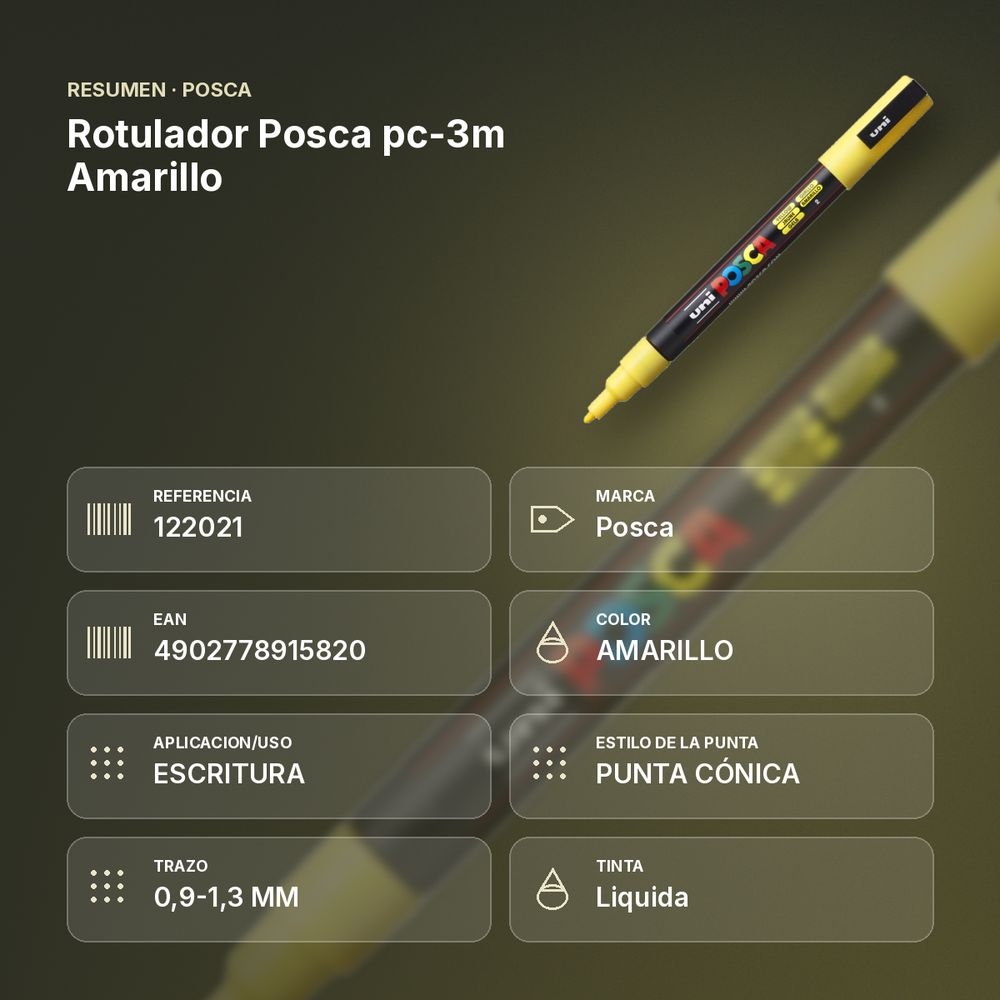 ROTULADOR POSCA PC-3M AMARILLO - resumen de atributos