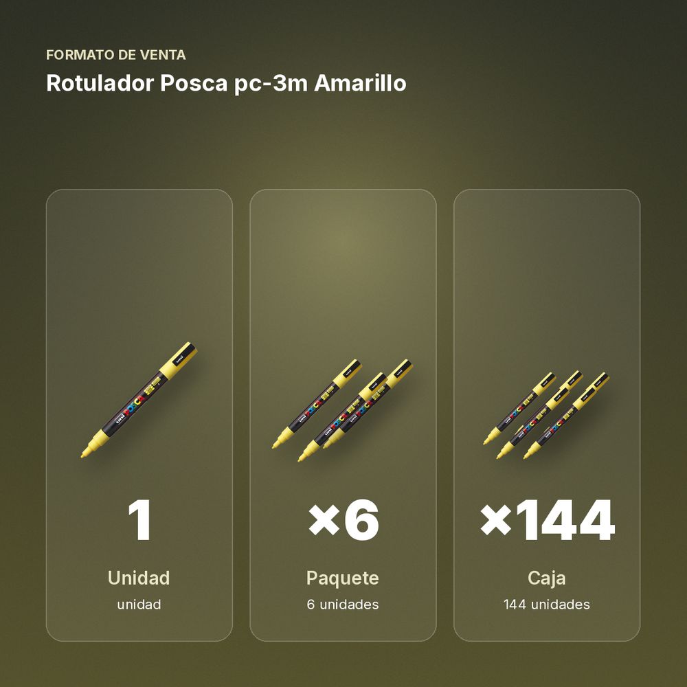 ROTULADOR POSCA PC-3M AMARILLO - formato de venta: paquete de 6, caja de 144, palé de 576