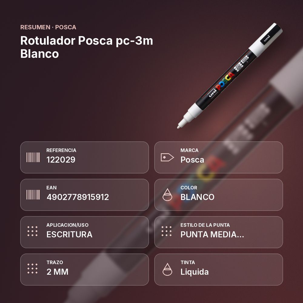 ROTULADOR POSCA PC-3M BLANCO - resumen de atributos