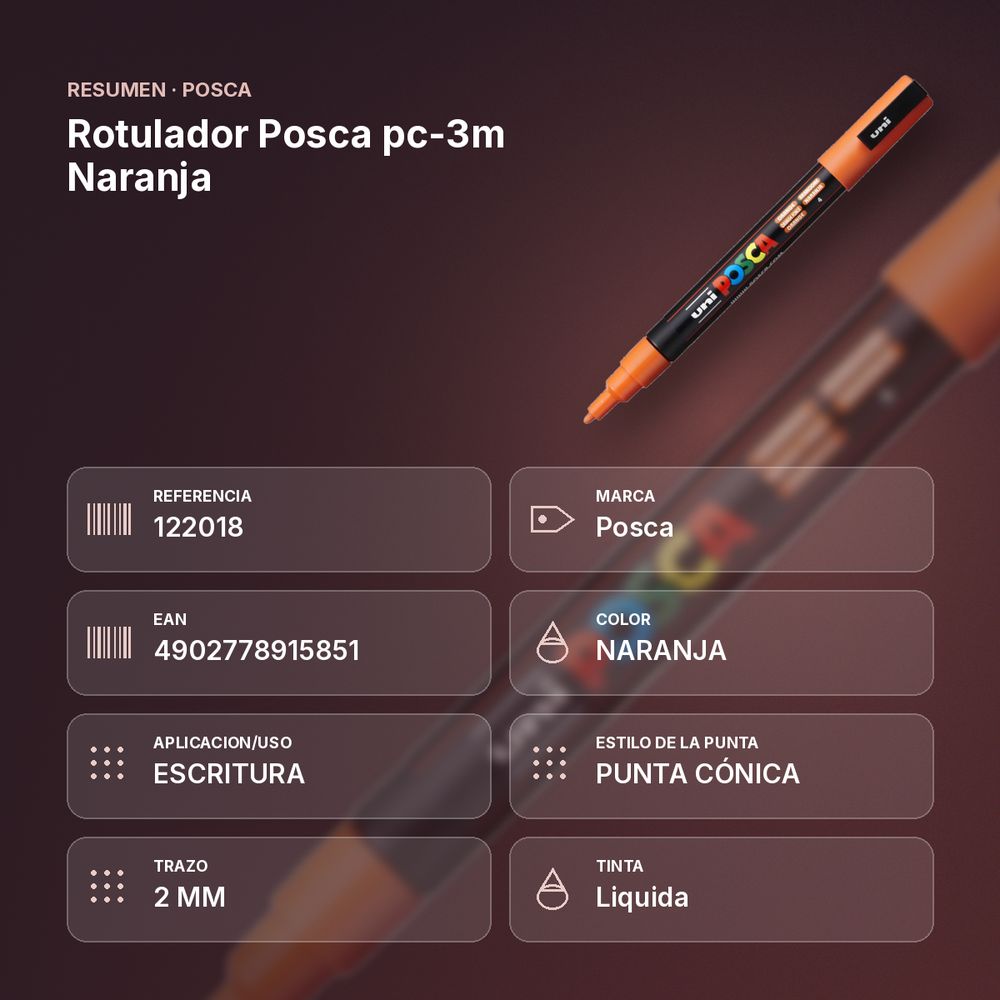 ROTULADOR POSCA PC-3M NARANJA - resumen de atributos