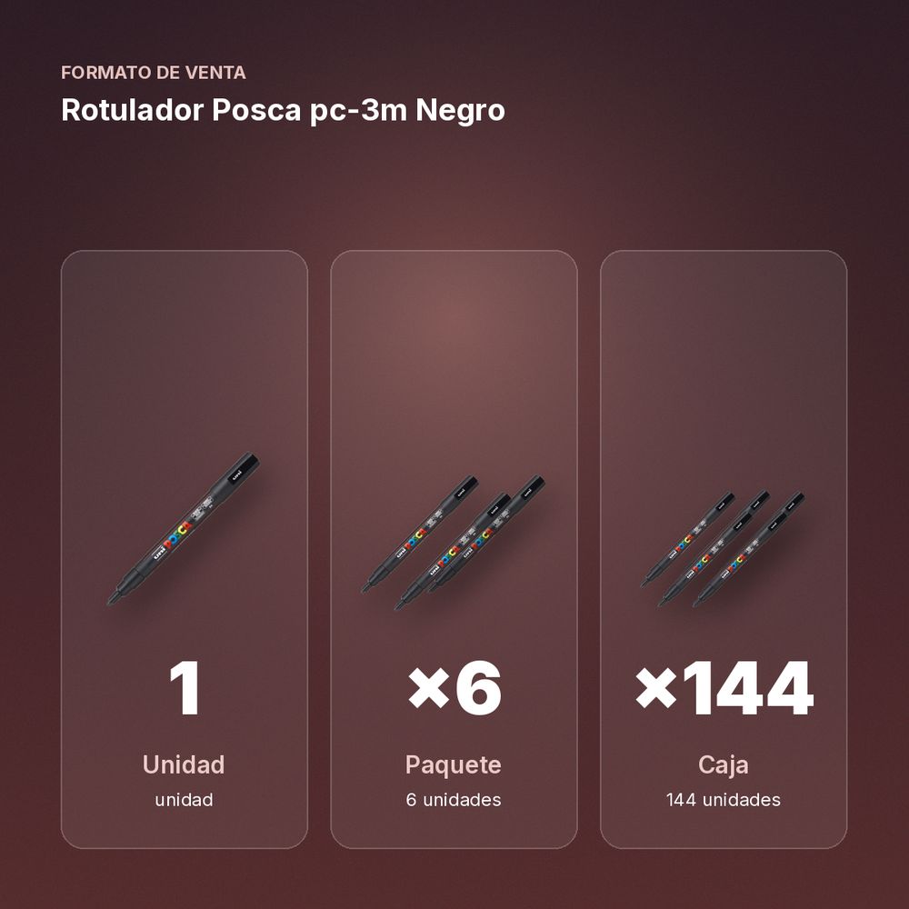 ROTULADOR POSCA PC-3M NEGRO - formato de venta: paquete de 6, caja de 144, palé de 576