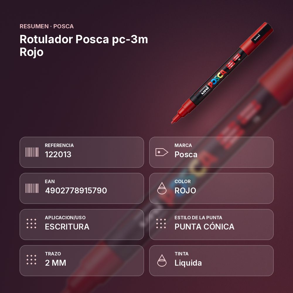 ROTULADOR POSCA PC-3M ROJO - resumen de atributos