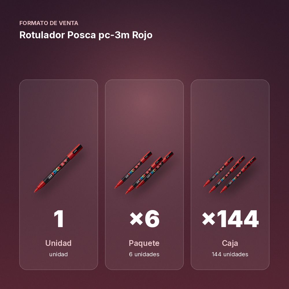 ROTULADOR POSCA PC-3M ROJO - formato de venta: paquete de 6, caja de 144, palé de 576