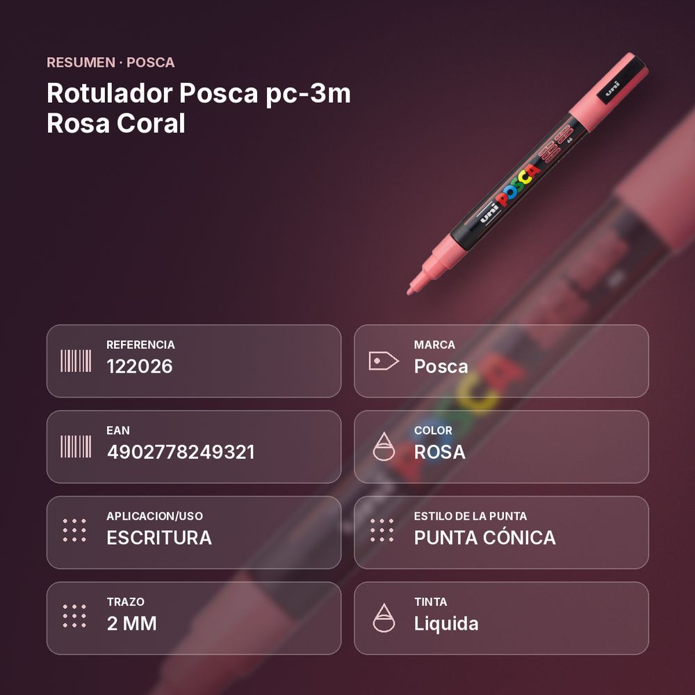 ROTULADOR POSCA PC-3M ROSA CORAL - resumen de atributos