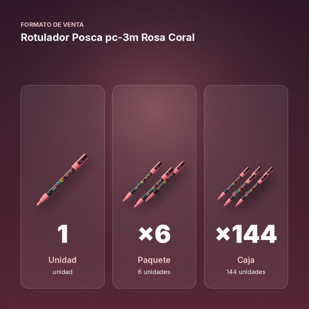 ROTULADOR POSCA PC-3M ROSA CORAL - formato de venta: paquete de 6, caja de 144, palé de 576