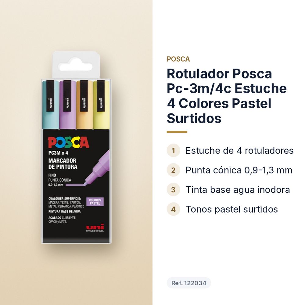 ROTULADOR POSCA PC-3M/4C ESTUCHE 4 COLORES PASTEL SURTIDOS - características principales