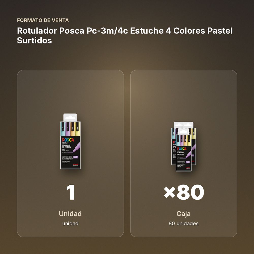 ROTULADOR POSCA PC-3M/4C ESTUCHE 4 COLORES PASTEL SURTIDOS - formato de venta: caja de 80