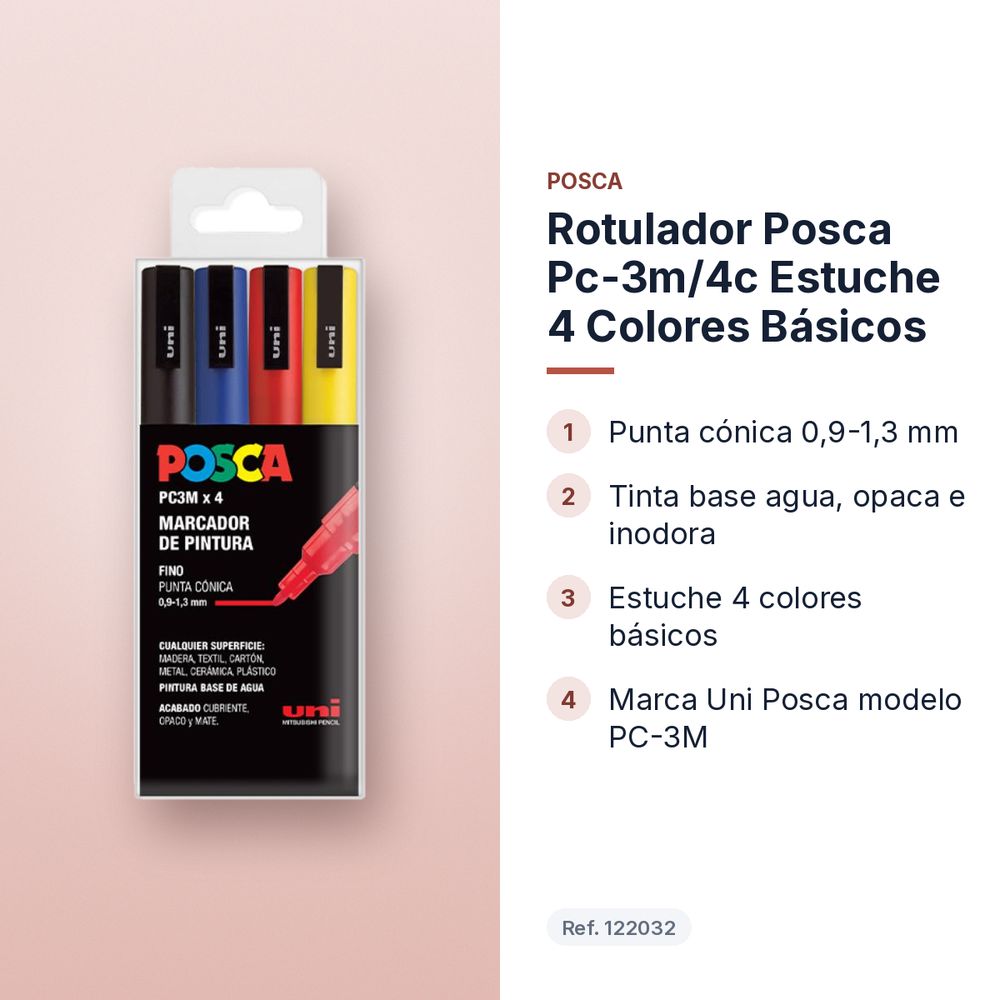 ROTULADOR POSCA PC-3M/4C ESTUCHE 4 COLORES BÁSICOS - características principales