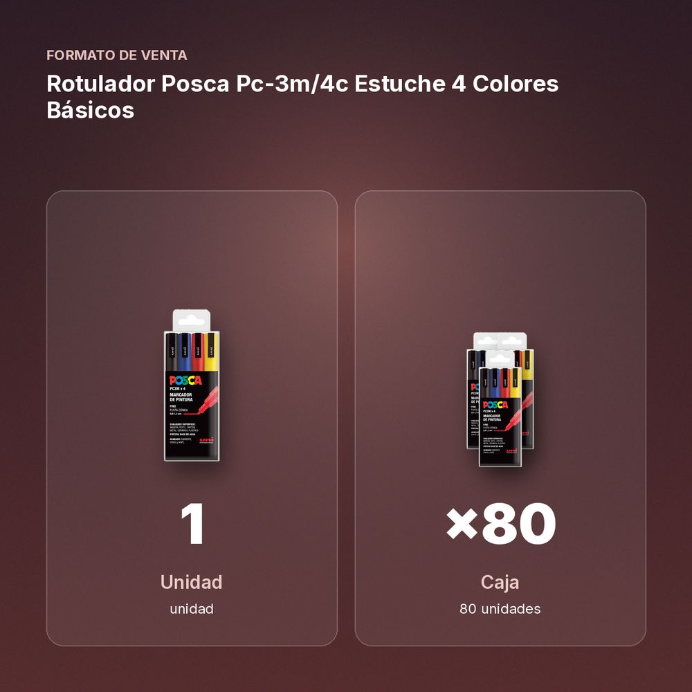 ROTULADOR POSCA PC-3M/4C ESTUCHE 4 COLORES BÁSICOS - formato de venta: caja de 80