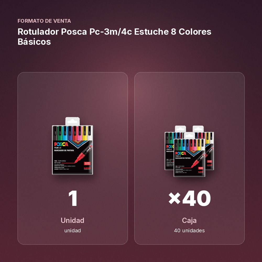 ROTULADOR POSCA PC-3M/4C ESTUCHE 8 COLORES BÁSICOS - formato de venta: caja de 40