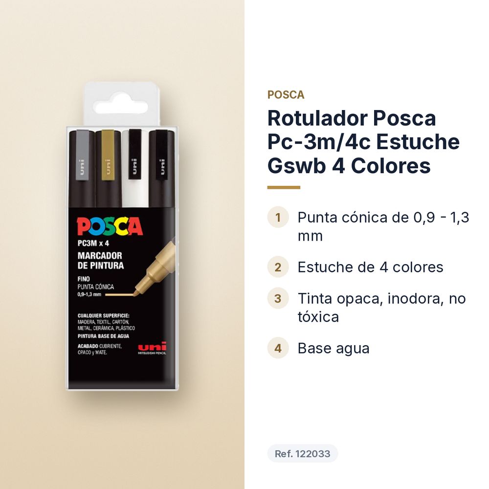 ROTULADOR POSCA PC-3M/4C ESTUCHE GSWB 4 COLORES - características principales