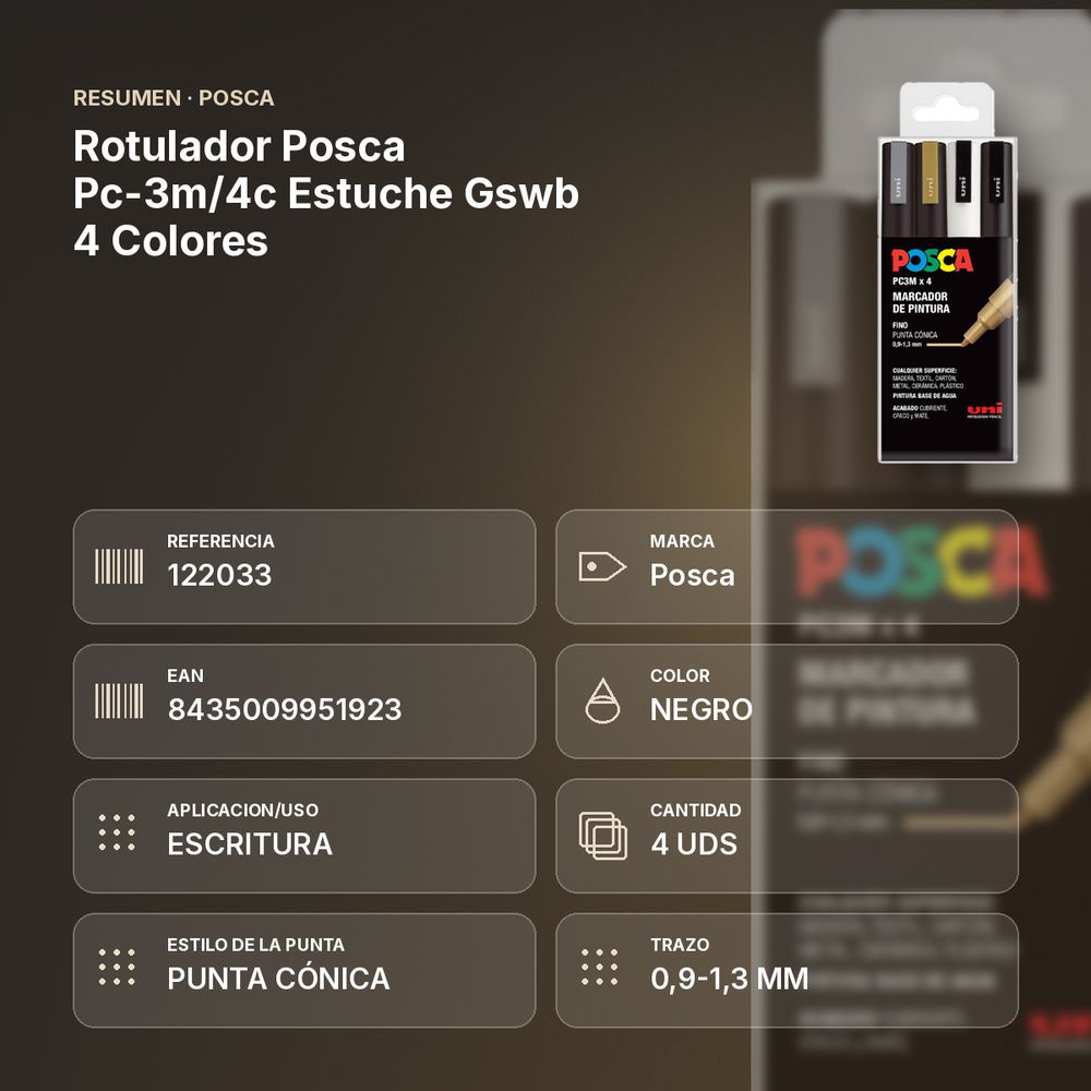 ROTULADOR POSCA PC-3M/4C ESTUCHE GSWB 4 COLORES - resumen de atributos