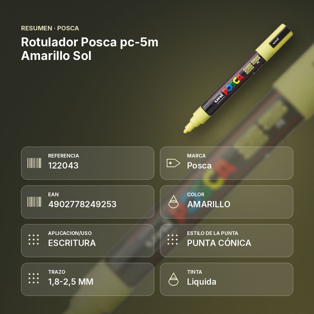 ROTULADOR POSCA PC-5M AMARILLO SOL - resumen de atributos
