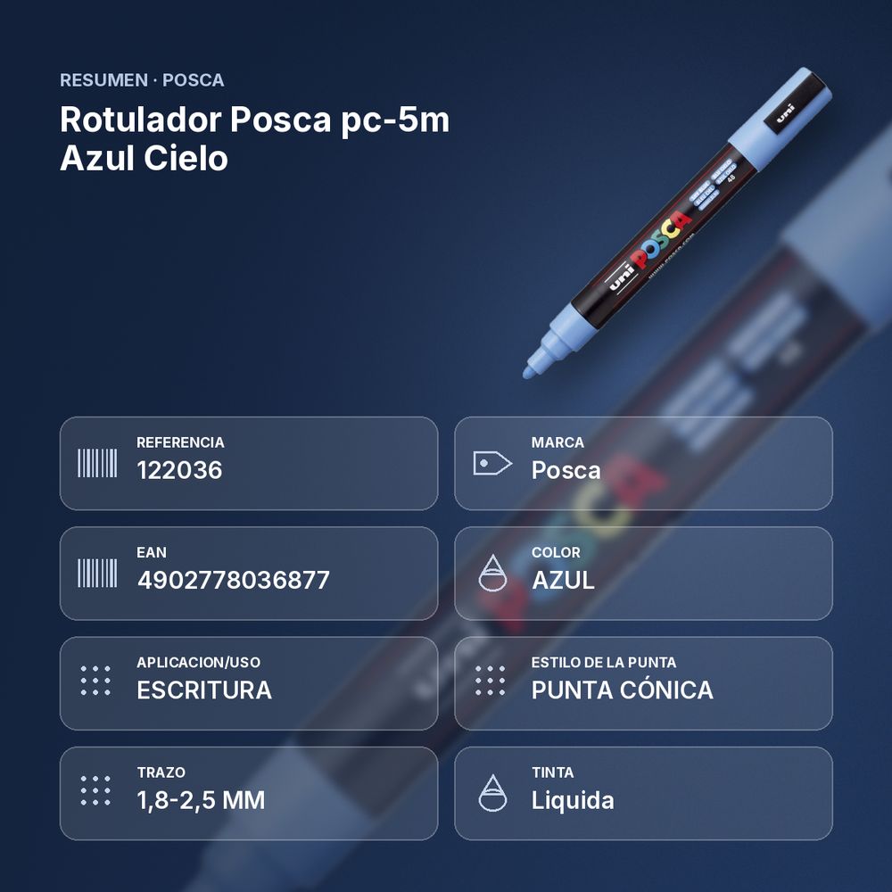 ROTULADOR POSCA PC-5M AZUL CIELO - resumen de atributos