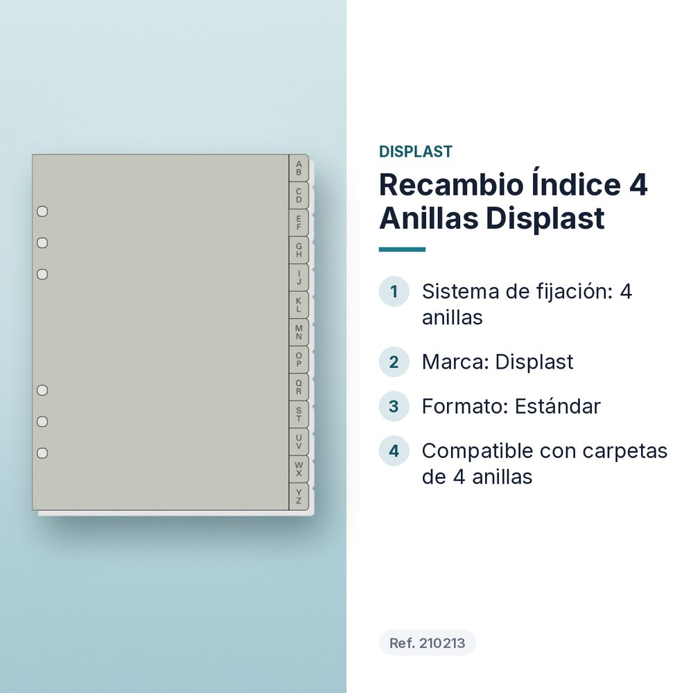 RECAMBIO ÍNDICE 4 ANILLAS DISPLAST - características principales