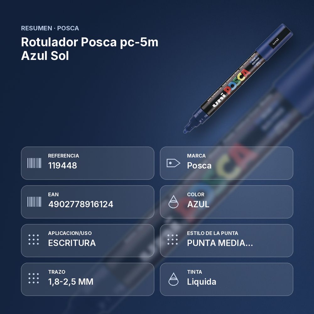 ROTULADOR POSCA PC-5M AZUL SOL - resumen de atributos