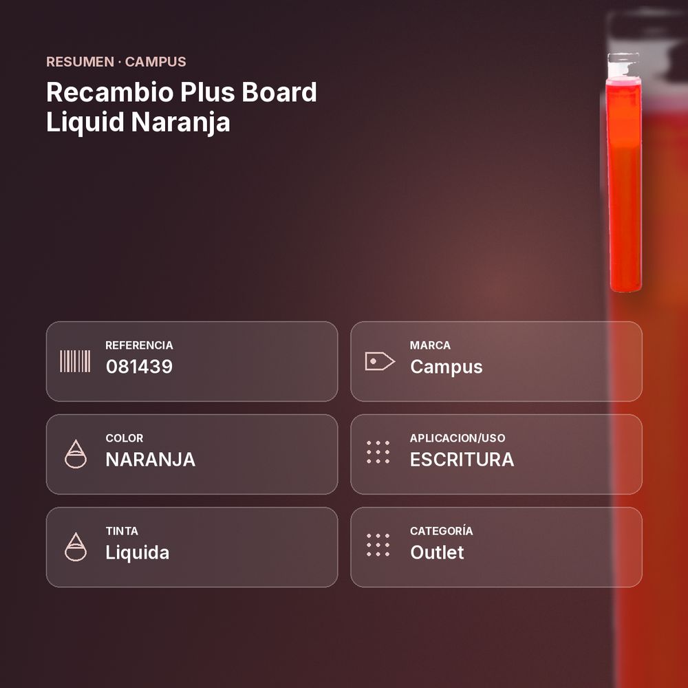 RECAMBIO PLUS BOARD LIQUID NARANJA - resumen de atributos