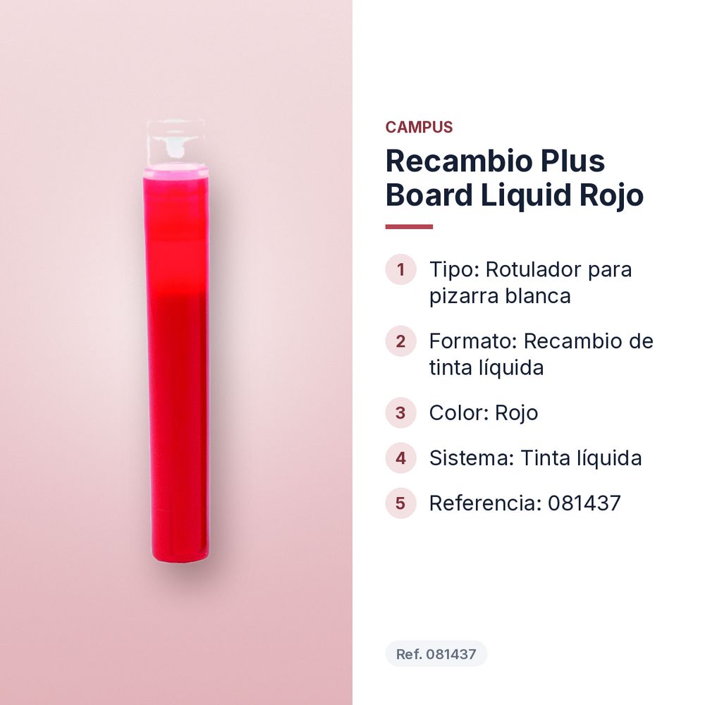 RECAMBIO PLUS BOARD LIQUID ROJO - características principales