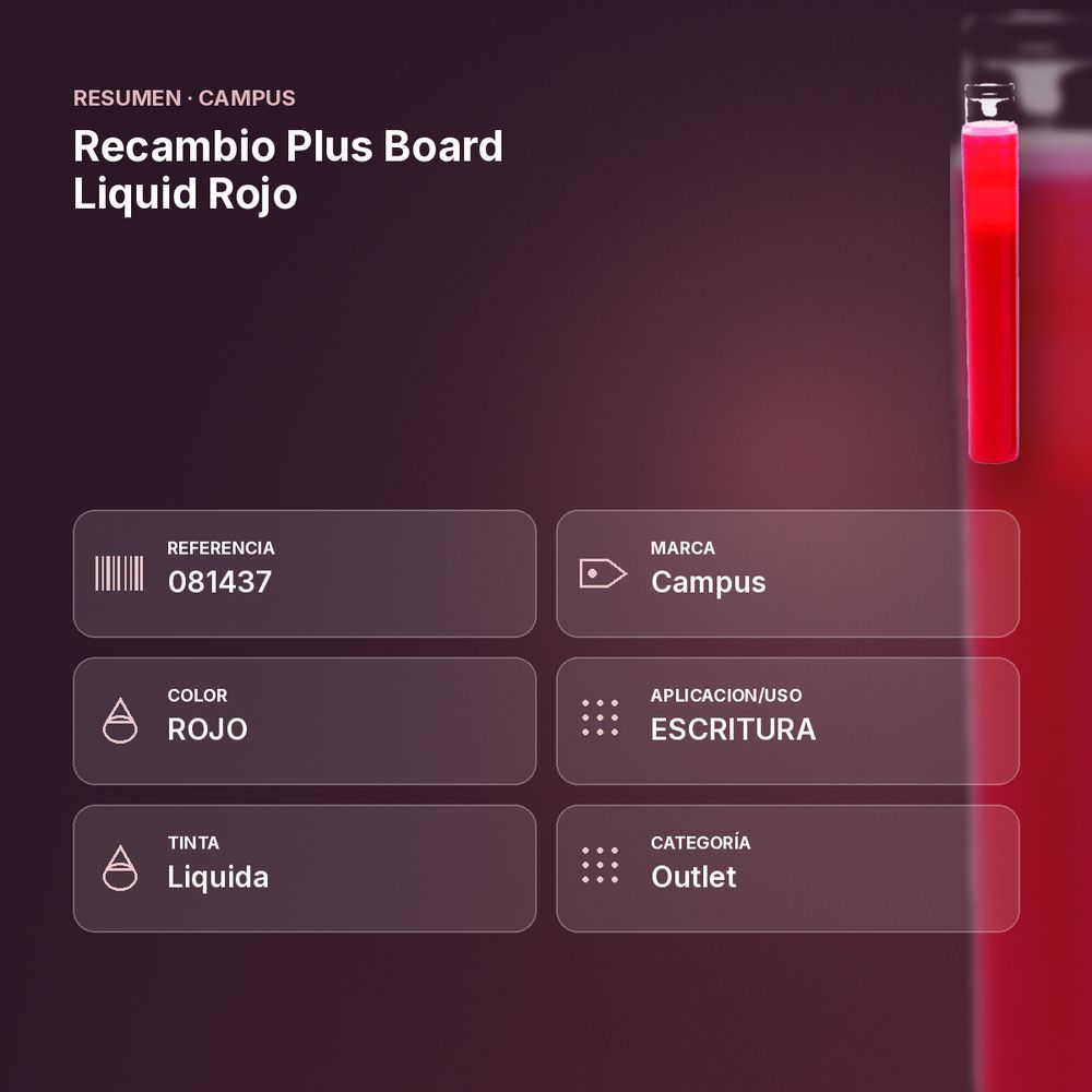 RECAMBIO PLUS BOARD LIQUID ROJO - resumen de atributos