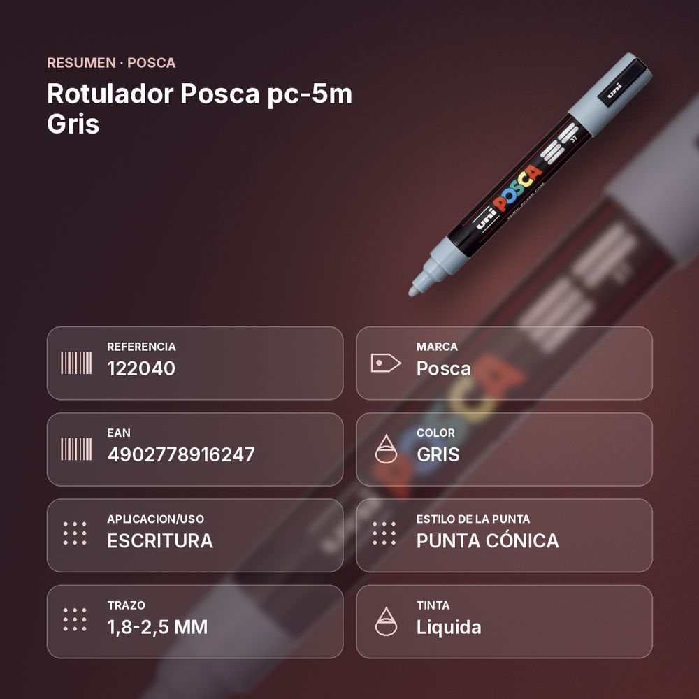 ROTULADOR POSCA PC-5M GRIS - resumen de atributos