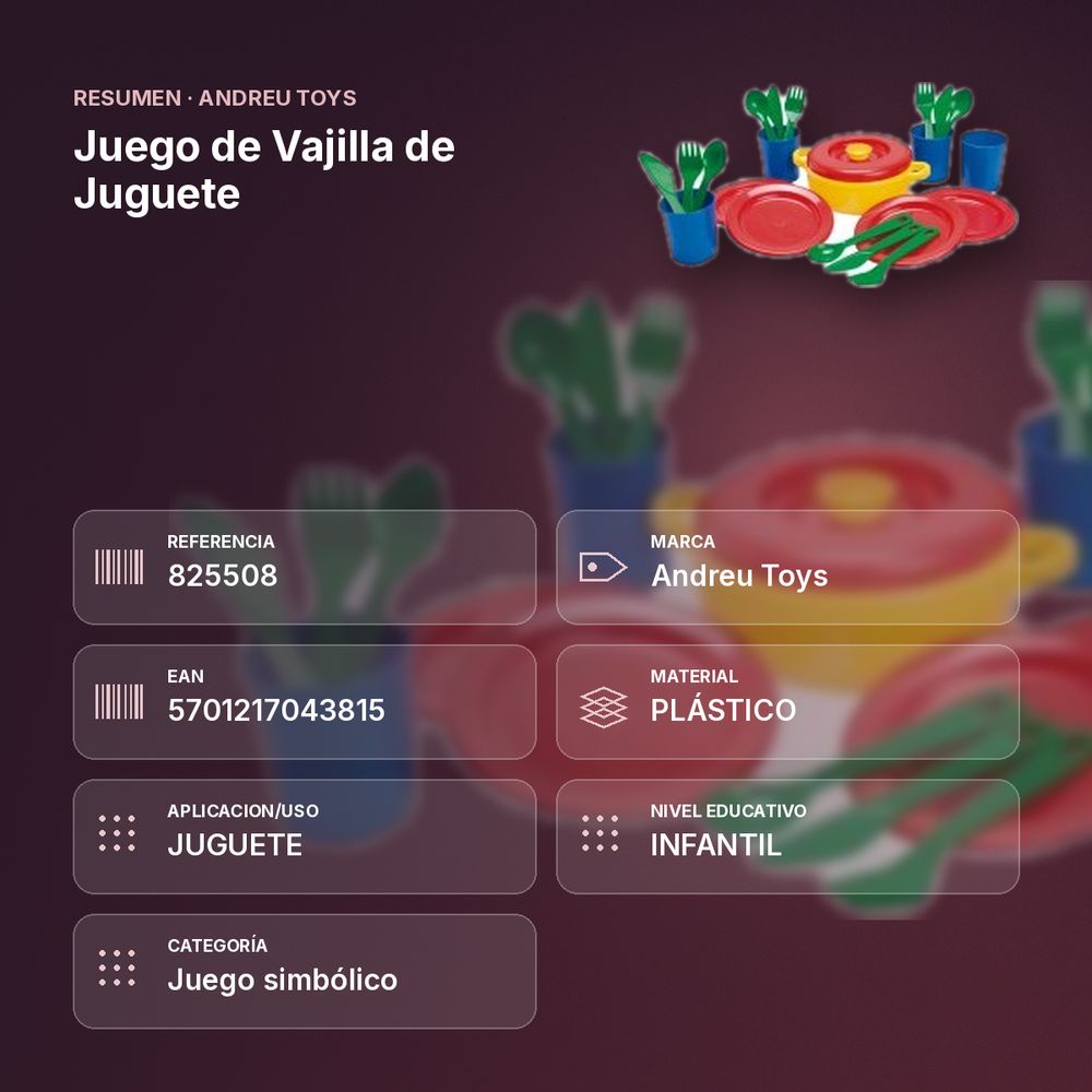 JUEGO DE VAJILLA DE JUGUETE - resumen de atributos