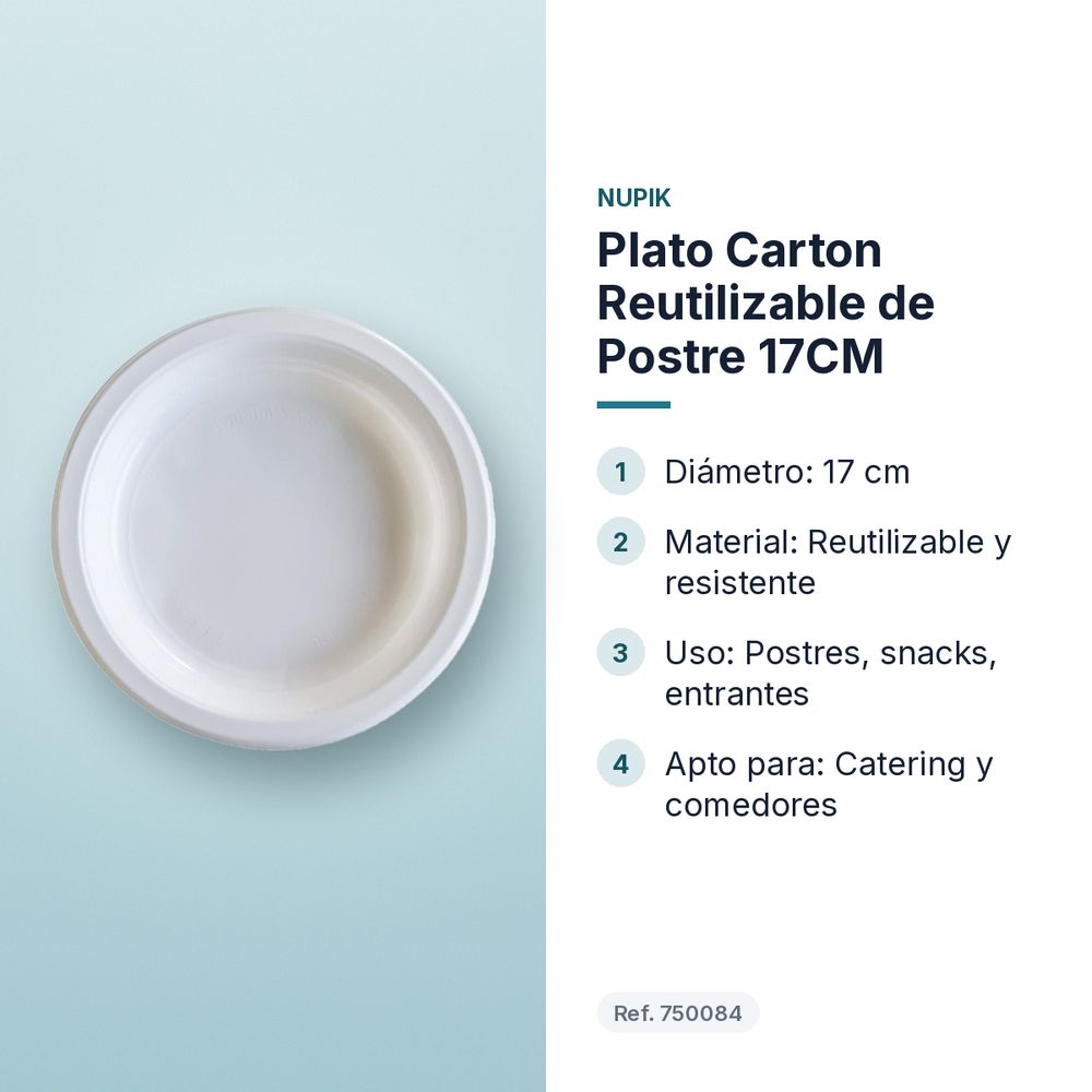 PLATO CARTON REUTILIZABLE DE POSTRE 17CM - características principales