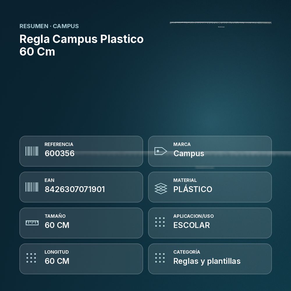 REGLA CAMPUS PLASTICO 60 CM - resumen de atributos