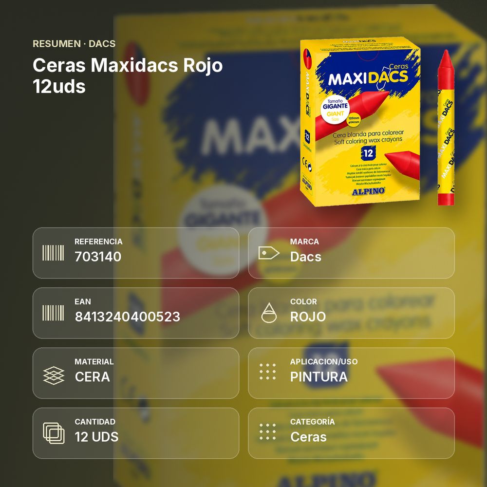 CERAS MAXIDACS ROJO 12UDS - resumen de atributos