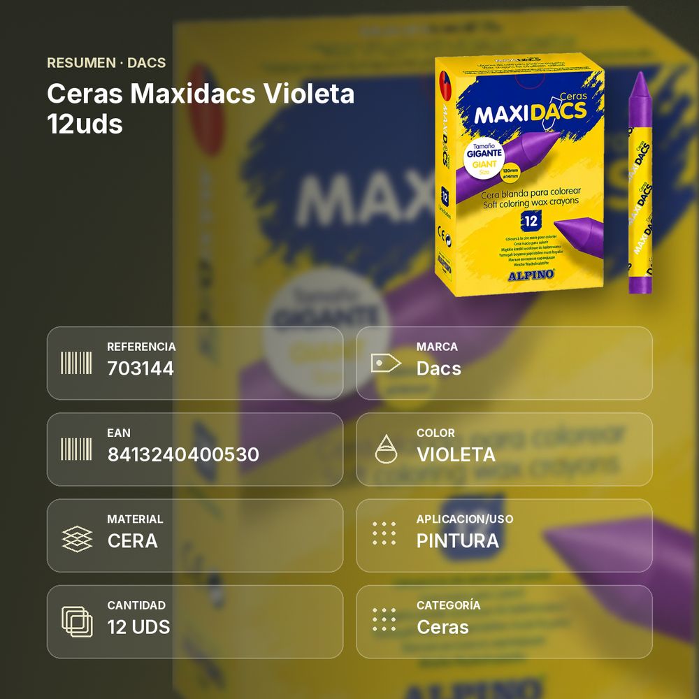CERAS MAXIDACS VIOLETA 12UDS - resumen de atributos