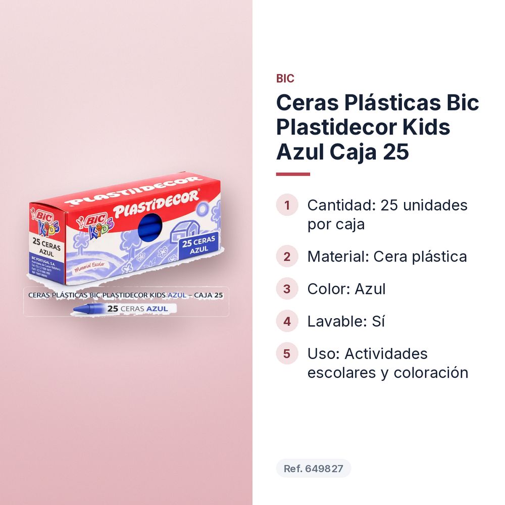 CERAS PLÁSTICAS BIC PLASTIDECOR KIDS AZUL CAJA 25 - características principales
