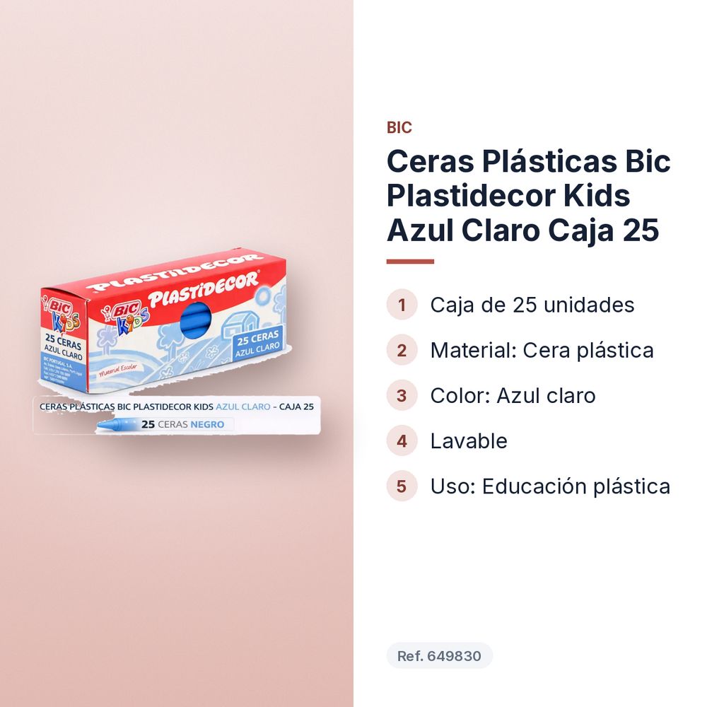 CERAS PLÁSTICAS BIC PLASTIDECOR KIDS AZUL CLARO CAJA 25 - características principales