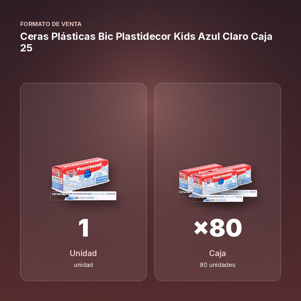 CERAS PLÁSTICAS BIC PLASTIDECOR KIDS AZUL CLARO CAJA 25 - formato de venta: caja de 80