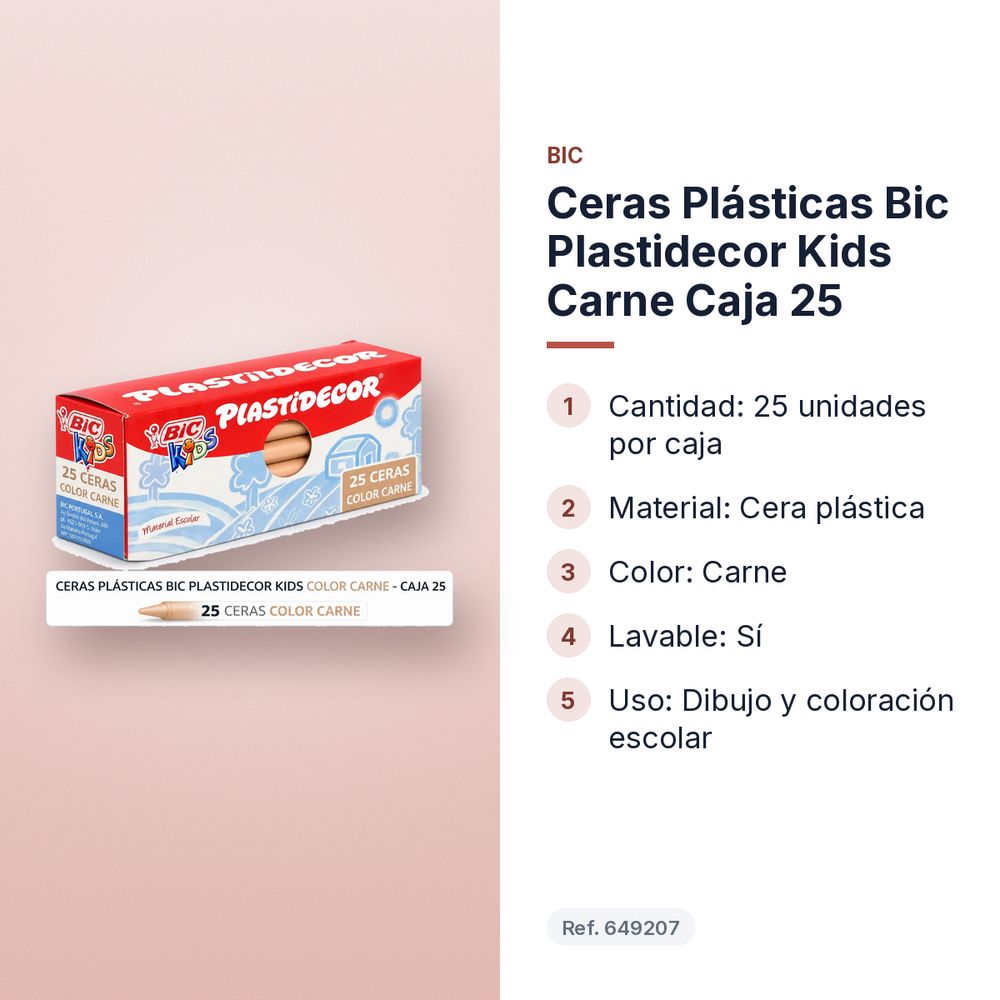 CERAS PLÁSTICAS BIC PLASTIDECOR KIDS CARNE CAJA 25 - características principales